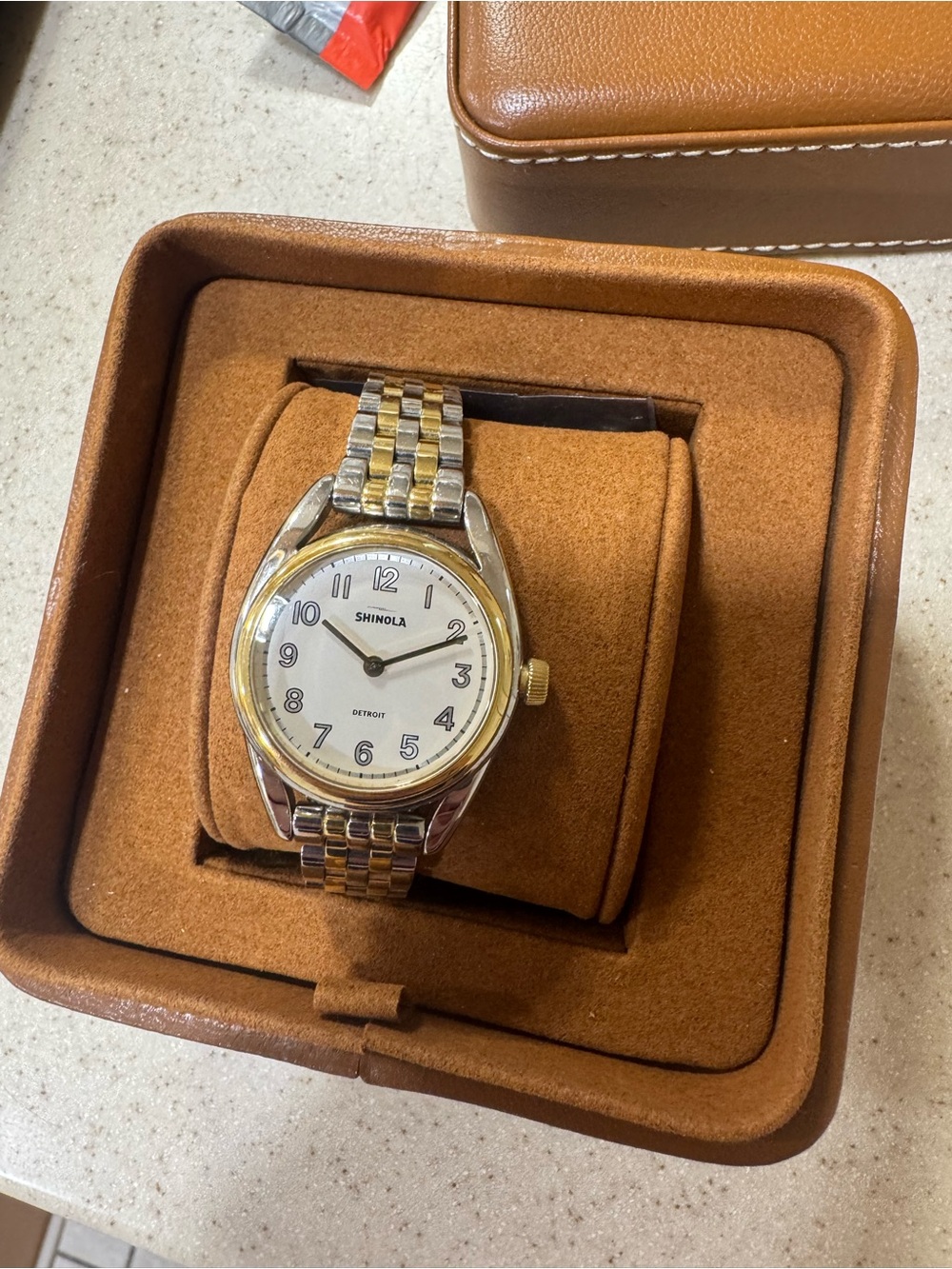Shinola Two-Tone Silver and Gold Bracelet Watch with White Dial